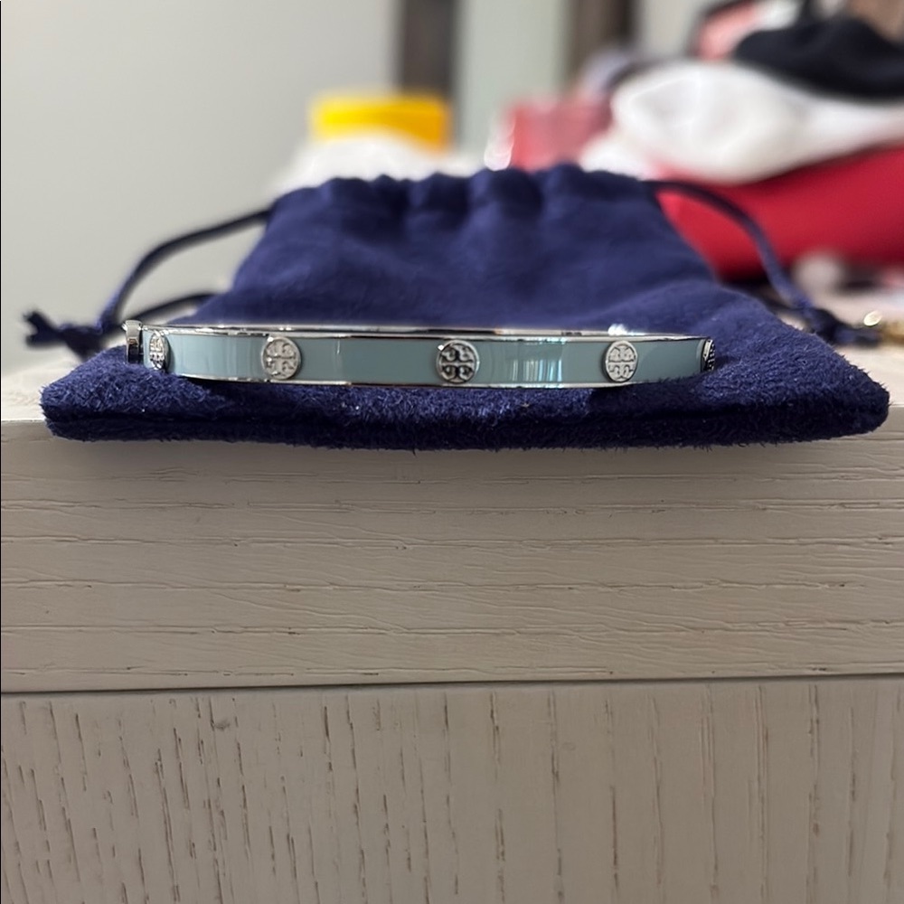 Tory Burch Aqua and White Enamel Bracelet
